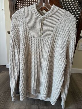 Eddie Bauer Cream Ribbed Henley Sweater